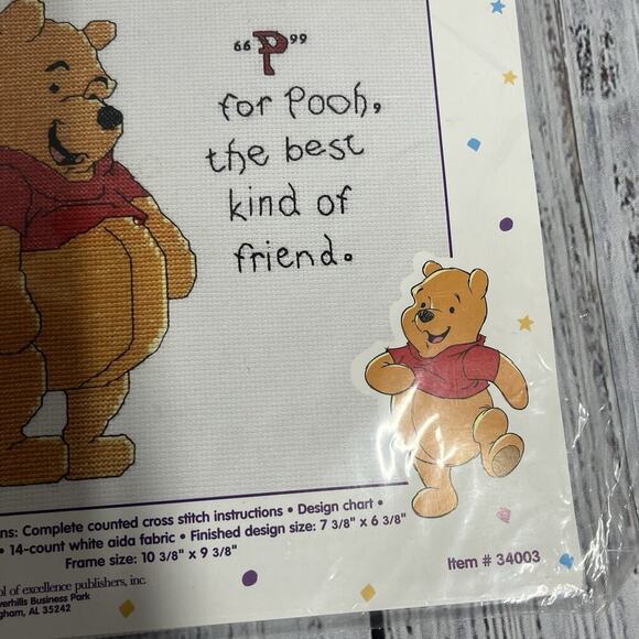 Vintage Disney's Winnie the Pooh Cross Stitch Kit P for Pooh Best Friend #34003 - Picture 4 of 5